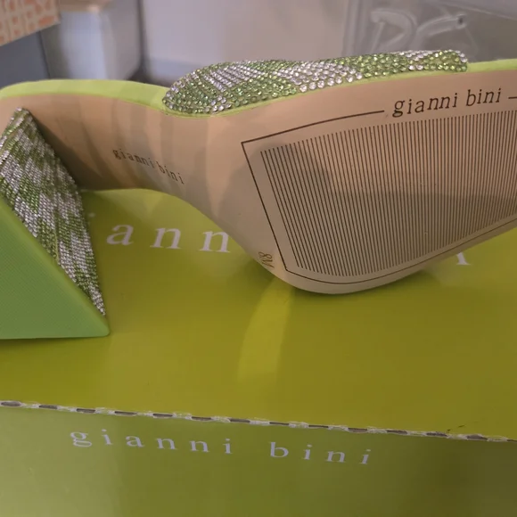 Gianni Bini Lime Green Crystal Slide Sandal - Picture 4 of 5